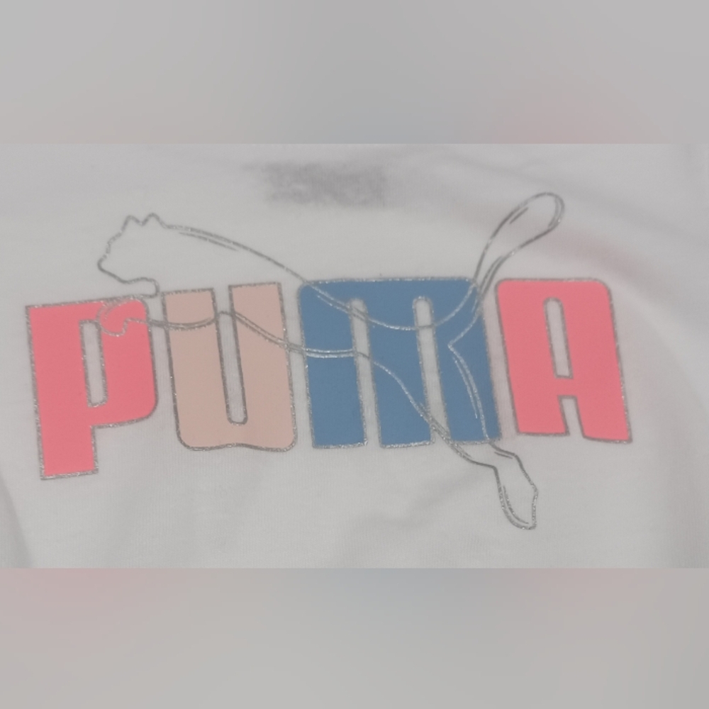 Puma Kids Girl 2 Pcs Brand Logo Tee and Shorts Set, White/Neon Pink Size 12M - Picture 4 of 11